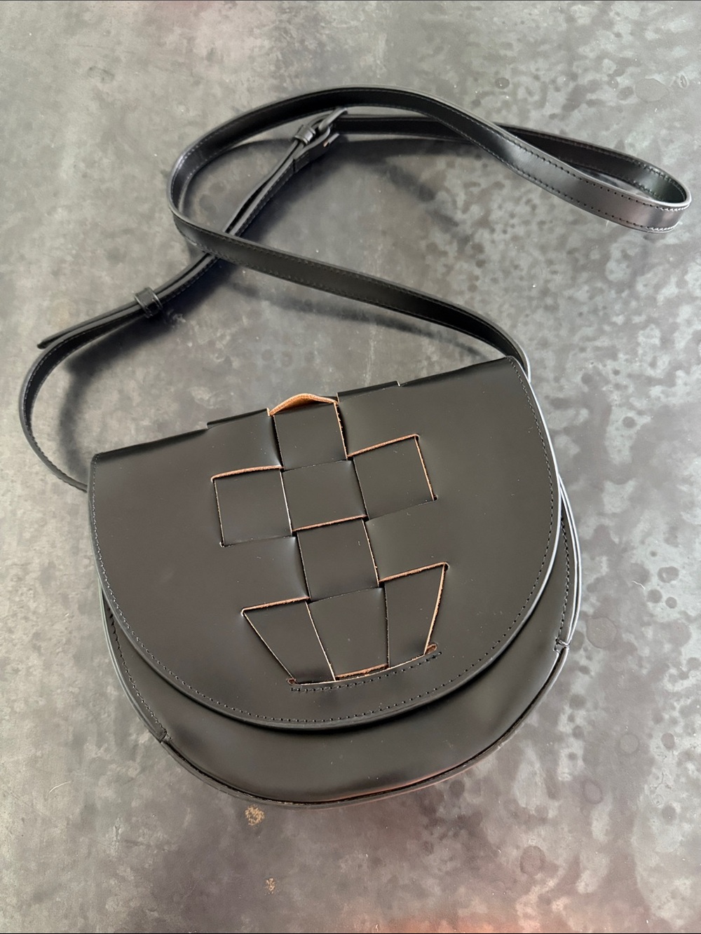 Black Woven Detail Crossbody Saddle Bag - Women's Shoulder Bag